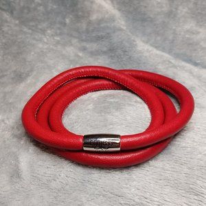 Endless Triple Red Leather Silver Clasp Bracelet By JLO 9 inch NEW A82